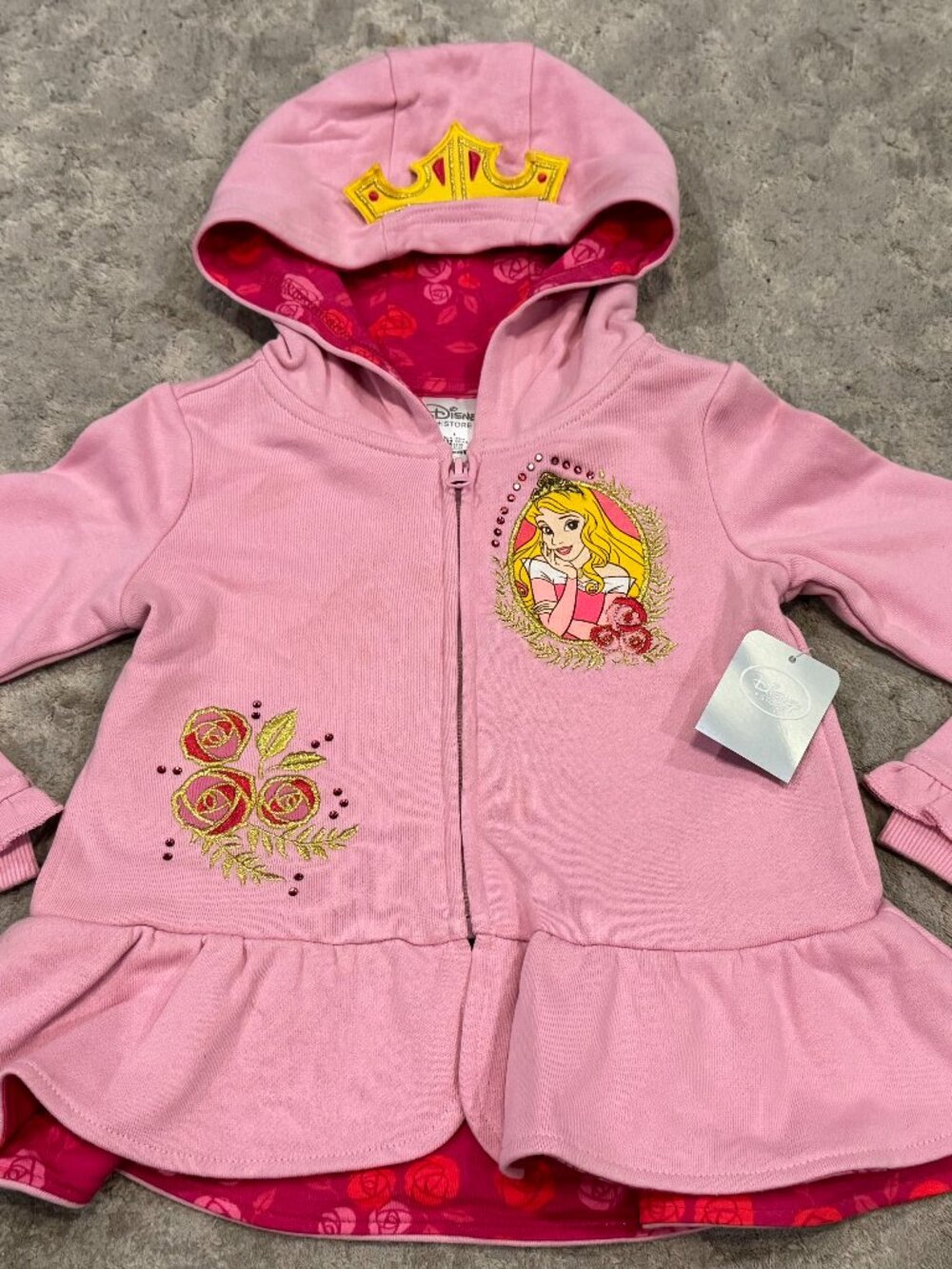 Disney Store Princess Pink Aurora ZipUp Hoodie Child Girl Jacket Sleeping Beauty